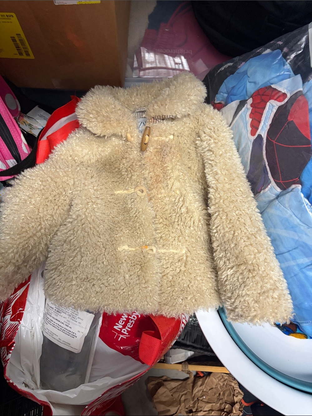 Zara Cream Faux-Shearling Toggle Pea Coat for Kids